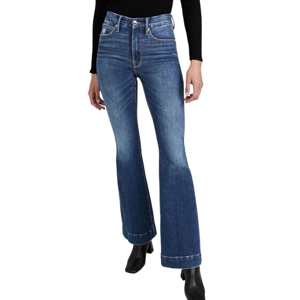 Good American Good Legs Flare Jeans Size 20 Blue High Rise 70s Stretch Denim New